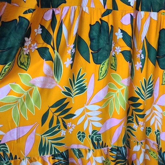 Eloquii Tiered Long Skirt Plus Size 26/28 Tropical Floral Print Orange Green - Picture 4 of 8